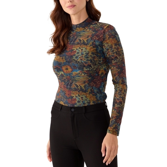 Jason Wu Women's Long Sleeve Knit Mesh Floral Printed Top Mock Neck Size Small - Picture 2 of 12